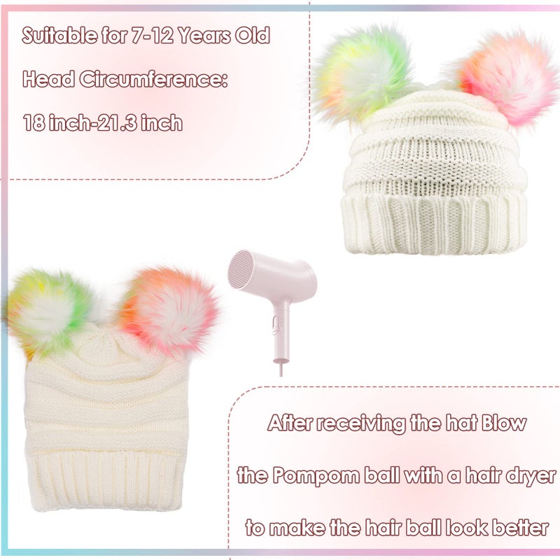 ACTLATI Kids Winter Knitted Beanie Hat Colorful Pompom Ears Ski Hat for Boy Girl(Ages 7-12) - Image 4